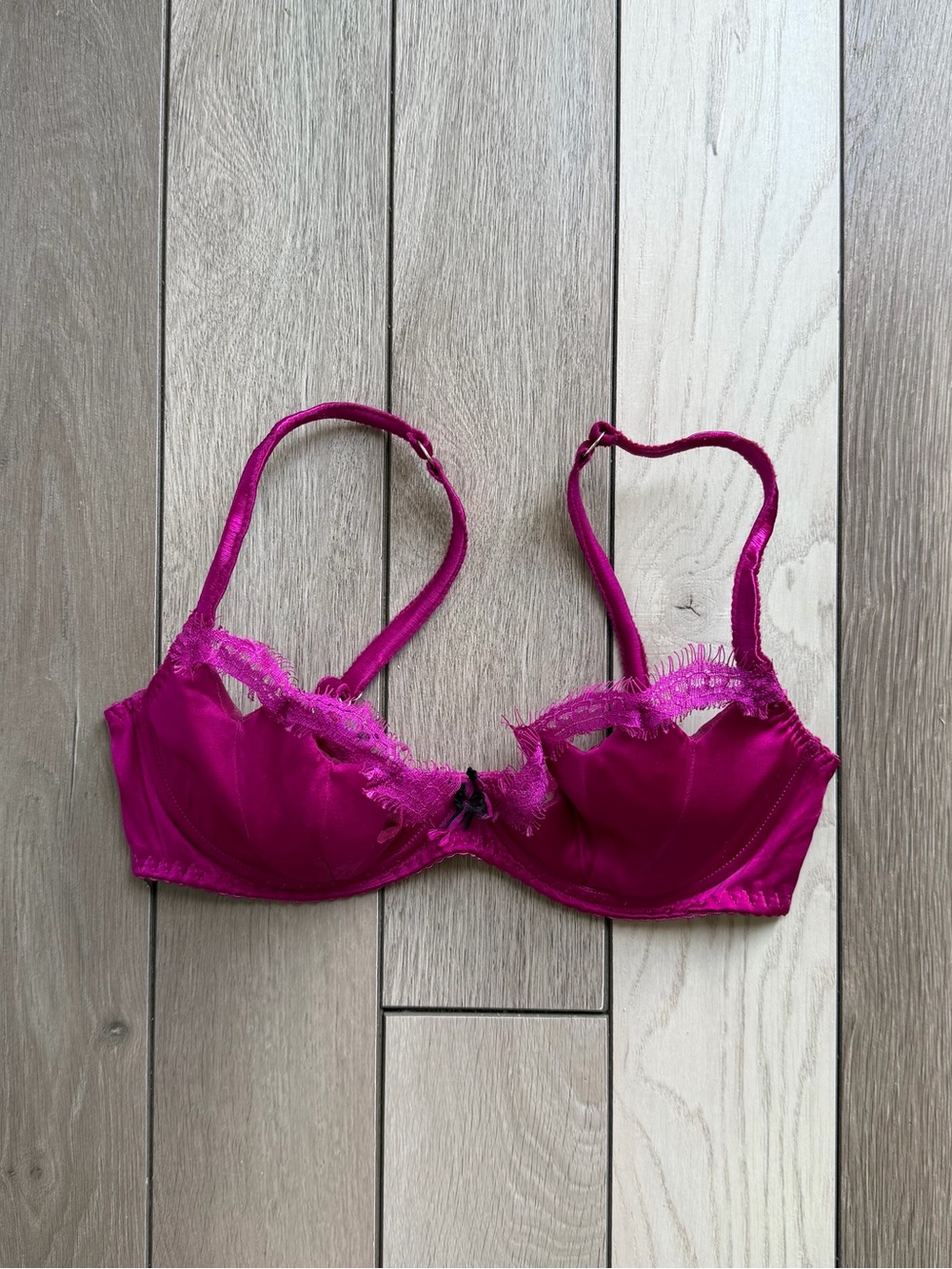 Agent Provocateur Satin Lace Balconette Bra in Magenta